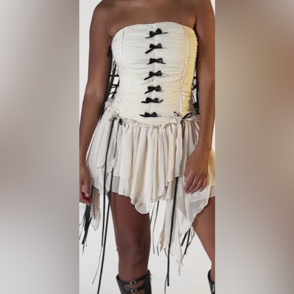 AKIRA White and Black Strapless Dress Corset Bows Fairy